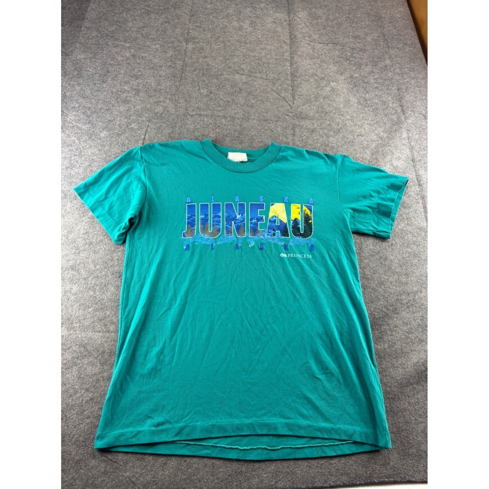 VTG Princess Cruises Alaska Juneau T Shirt Single Stitch Teal Green M SEE